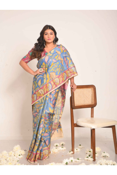 BSHP51 -  Tussar Kalamkari Saree in Shades of Blue